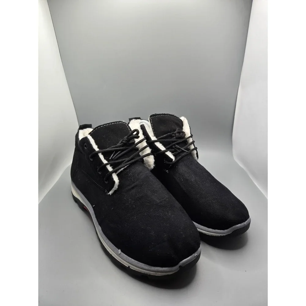 Men's‎ Black Suede Faux Fur Lined Ankle Boots EU 43 Lace Up Winter